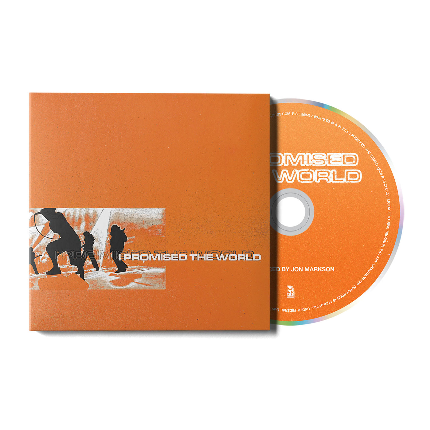 An orange CDEP case from I Promised The World features silhouettes of people and a basketball court. The partially exposed CD reads the brand name in bold white letters—available now for presale.