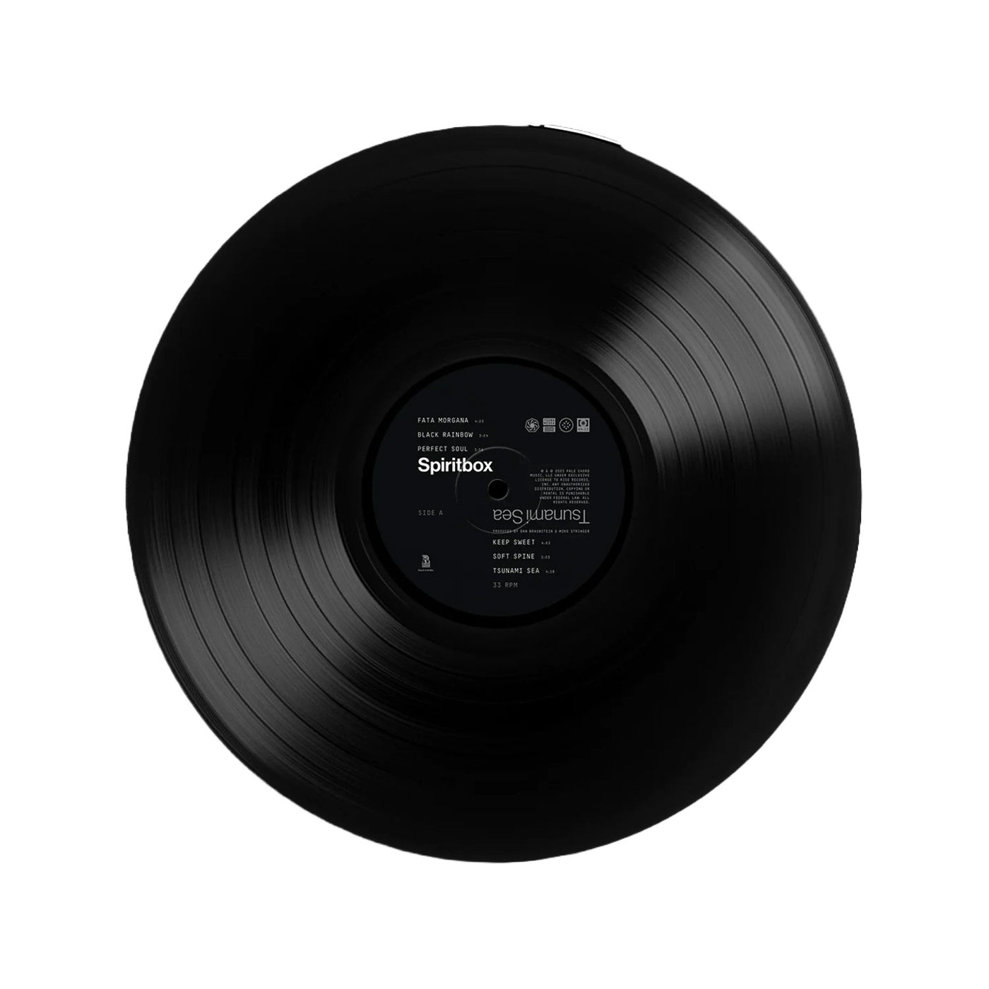 A Black Vinyl LP by Spiritbox, featuring a central label with the band’s name, photographed from above on a white background—this Standard Vinyl edition is a standout piece for any music collection.