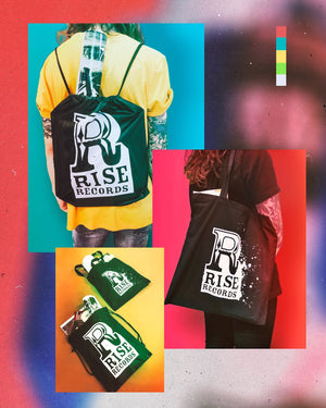 Rise Records backpack multi image collage Shop All Bags button