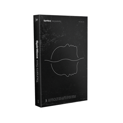 A black rectangular box displays Spiritbox and Rotoscope with an abstract white line drawing of two mirrored faces in profile. The minimalist cover uses white text and contains a Black Liner Cassette Tape. Brand: Spiritbox.
