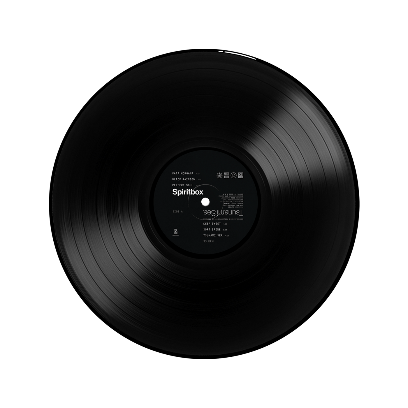 A Black Vinyl LP by Spiritbox, featuring a central label with track info and including the track "Tsunami Sea," shown on a plain white background. This is the Standard Vinyl edition.