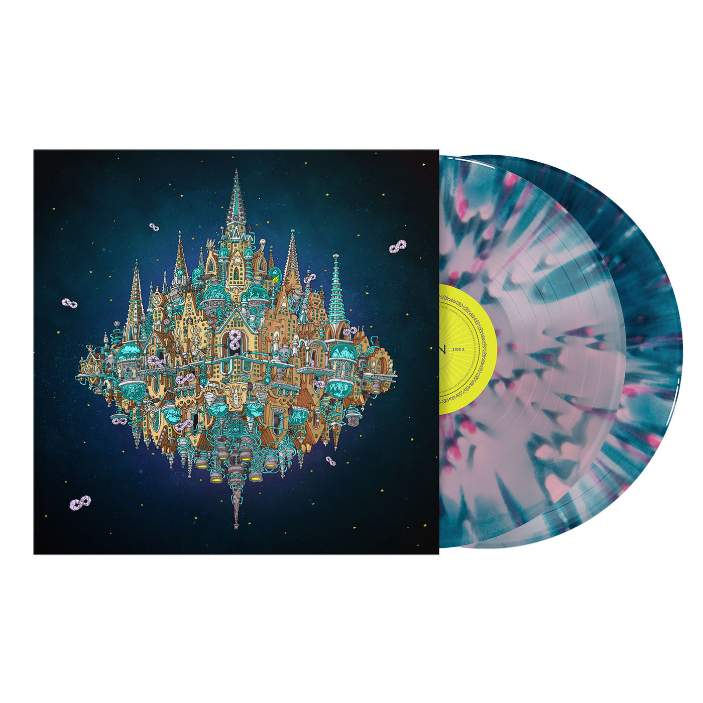 Pantheon Sea Blue & Baby Pink Smush w/ Baby Pink & Hot Pink Splatter Double Vinyl LP